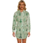 Green Christmas Trees, Cute, Doodle Womens Long Sleeve Shirt Dress