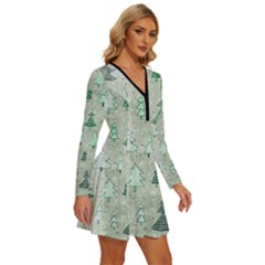 Long Sleeve Deep V Mini Dress  