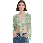 Green Christmas Trees, Cute, Doodle Trumpet Sleeve Cropped Top