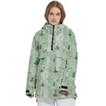 Green Christmas Trees, Cute, Doodle Women s Pullover Zip Ski and Snowboard Waterproof Breathable Jacket