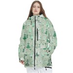 Green Christmas Trees, Cute, Doodle Women s Multi Pockets Zip Ski and Snowboard Waterproof Breathable Jacket