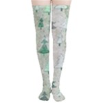 Green Christmas Trees, Cute, Doodle Thigh High Stockings