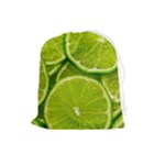 Lime Slices Close Up, Fresh, Fruit, Green Lemon Drawstring Pouch (Large)