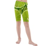 Lime Slices Close Up, Fresh, Fruit, Green Lemon Kids  Mid Length Swim Shorts