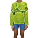 Lime Slices Close Up, Fresh, Fruit, Green Lemon Kids  Long Sleeve Swimwear