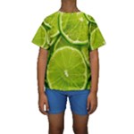 Lime Slices Close Up, Fresh, Fruit, Green Lemon Kids  Short Sleeve Swimwear