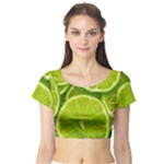 Lime Slices Close Up, Fresh, Fruit, Green Lemon Short Sleeve Crop Top