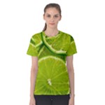 Lime Slices Close Up, Fresh, Fruit, Green Lemon Women s Cotton T-Shirt