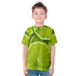 Lime Slices Close Up, Fresh, Fruit, Green Lemon Kids  Cotton T-Shirt