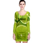 Lime Slices Close Up, Fresh, Fruit, Green Lemon Long Sleeve Bodycon Dress