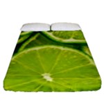 Lime Slices Close Up, Fresh, Fruit, Green Lemon Fitted Sheet (Queen Size)