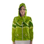 Lime Slices Close Up, Fresh, Fruit, Green Lemon Women s Hooded Windbreaker