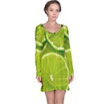 Lime Slices Close Up, Fresh, Fruit, Green Lemon Long Sleeve Nightdress