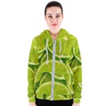 Lime Slices Close Up, Fresh, Fruit, Green Lemon Women s Zipper Hoodie