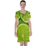 Lime Slices Close Up, Fresh, Fruit, Green Lemon Short Sleeve Nightdress