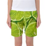 Lime Slices Close Up, Fresh, Fruit, Green Lemon Women s Basketball Shorts