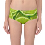 Lime Slices Close Up, Fresh, Fruit, Green Lemon Mid-Waist Bikini Bottoms