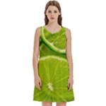 Lime Slices Close Up, Fresh, Fruit, Green Lemon Round Neck Sleeve Casual Dress With Pockets