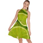 Lime Slices Close Up, Fresh, Fruit, Green Lemon Sleeveless Halter Neck A-Line Dress