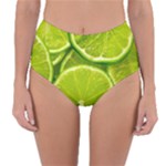 Lime Slices Close Up, Fresh, Fruit, Green Lemon Reversible High-Waist Bikini Bottoms