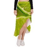 Lime Slices Close Up, Fresh, Fruit, Green Lemon Asymmetrical Ruffle Hem Skirt 