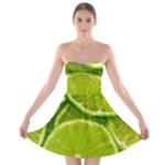 Lime Slices Close Up, Fresh, Fruit, Green Lemon Strapless Bra Top Dress