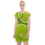 Lime Slices Close Up, Fresh, Fruit, Green Lemon Cap Sleeve Bodycon Dress