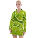 Lime Slices Close Up, Fresh, Fruit, Green Lemon Women s Long Sleeve Casual Dress