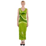 Lime Slices Close Up, Fresh, Fruit, Green Lemon Fitted Maxi Dress