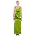 Lime Slices Close Up, Fresh, Fruit, Green Lemon Thigh Split Maxi Dress