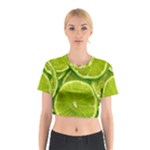 Lime Slices Close Up, Fresh, Fruit, Green Lemon Cotton Crop Top