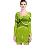 Lime Slices Close Up, Fresh, Fruit, Green Lemon Long Sleeve Velvet Bodycon Dress