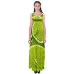 Lime Slices Close Up, Fresh, Fruit, Green Lemon Empire Waist Maxi Dress