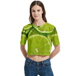 Lime Slices Close Up, Fresh, Fruit, Green Lemon Women s Round Neck Short Sleeve Crop Top