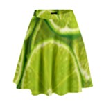 Lime Slices Close Up, Fresh, Fruit, Green Lemon High Waist Skirt