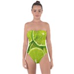 Lime Slices Close Up, Fresh, Fruit, Green Lemon Tie Back One Piece Swimsuit