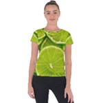 Lime Slices Close Up, Fresh, Fruit, Green Lemon Short Sleeve Sports Top 