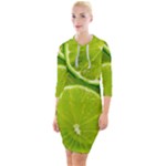 Lime Slices Close Up, Fresh, Fruit, Green Lemon Quarter Sleeve Hood Bodycon Dress