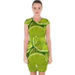 Lime Slices Close Up, Fresh, Fruit, Green Lemon Capsleeve Drawstring Dress 