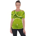 Lime Slices Close Up, Fresh, Fruit, Green Lemon Shoulder Cut Out Short Sleeve Top