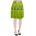 Lime Slices Close Up, Fresh, Fruit, Green Lemon Pleated Skirt