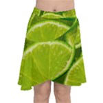 Lime Slices Close Up, Fresh, Fruit, Green Lemon Chiffon Wrap Front Skirt