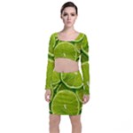 Lime Slices Close Up, Fresh, Fruit, Green Lemon Long Sleeve Crop Top & Bodycon Skirt Set