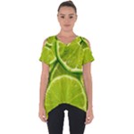 Lime Slices Close Up, Fresh, Fruit, Green Lemon Cut Out Side Drop T-Shirt