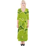 Lime Slices Close Up, Fresh, Fruit, Green Lemon Quarter Sleeve Wrap Maxi Dress