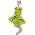 Lime Slices Close Up, Fresh, Fruit, Green Lemon Kids  Short Sleeve Dress