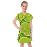 Lime Slices Close Up, Fresh, Fruit, Green Lemon Kids  Drop Waist Dress