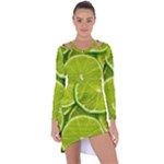 Lime Slices Close Up, Fresh, Fruit, Green Lemon Asymmetric Cut-Out Shift Dress