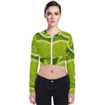 Lime Slices Close Up, Fresh, Fruit, Green Lemon Long Sleeve Zip Up Bomber Jacket