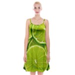 Lime Slices Close Up, Fresh, Fruit, Green Lemon Spaghetti Strap Velvet Dress